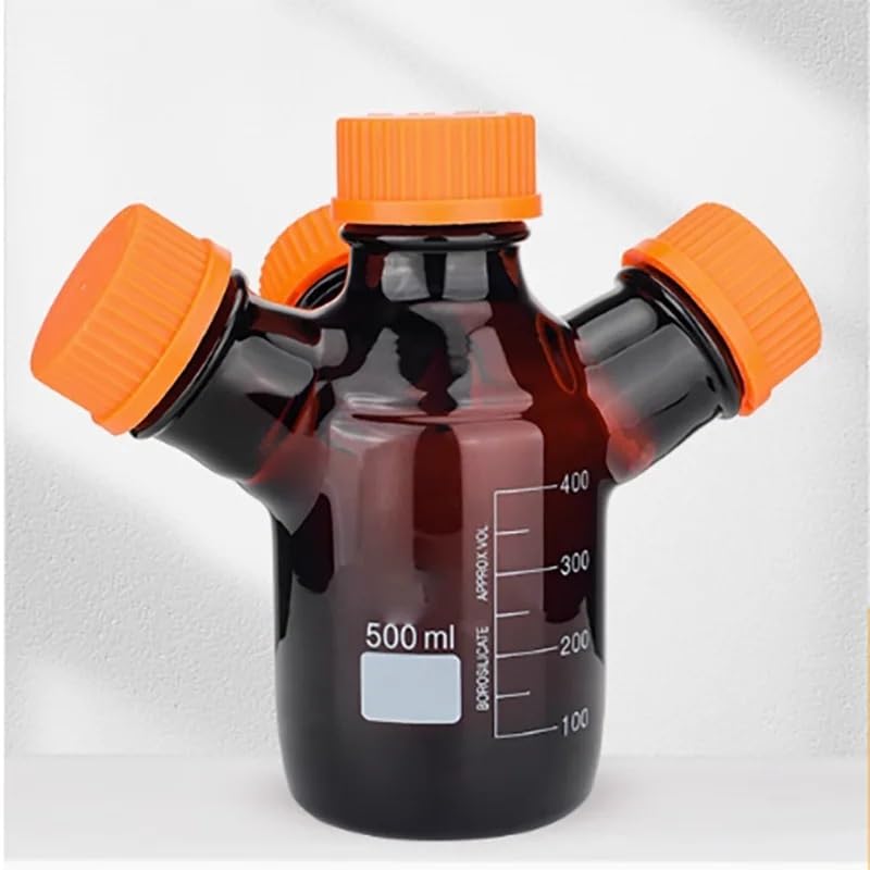 Botella de fase líquida móvil con cuatro orificios roscados (1 unidad), color marrón, for cromatografía y líquidos residuales.(Brown,500ml)