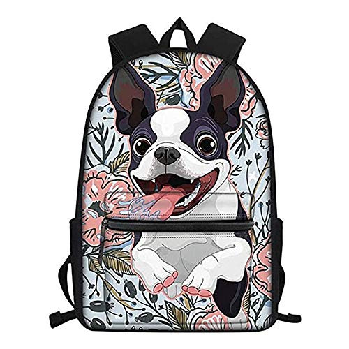 Funny Boston Terrier Backpack Fashion Novelty School Bookbags Casual Travel Daypack for Teen/Kids/Boys/Girls
