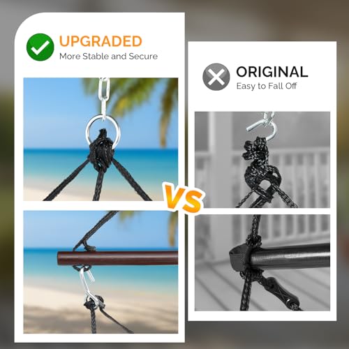 Image of ONCLOUD Hammock Chair Hanging Swing Seat Air Deluxe Rope Through Beech Wood Bars, Drink Holder & Fuller Pillow Safer Relax for Indoor Outdoor 250Lbs, Red