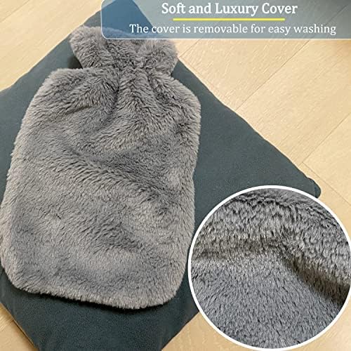 Bonilife Hot Water Bottle with Fluffy Cover-Soft Luxury, 1.8L Large Hot Water Bottle as Great Gift for Women and Men, Warm Hot Water Bag for Bed, Cosy Nights, Pain Relief, Back, Neck-Darkgrey