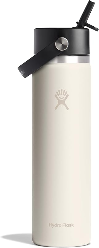 Water Bottle - Insulated Stainless Steel - Wide Straw Lid, Non Spill, Leakproof in 24 Oz Ivory