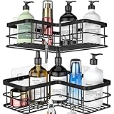 Yazoni Black Corner Shower Caddy, Adhesive Shower Organizer Corner, Bathroom Corner Shower Shelves...