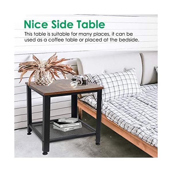 TomCare End Table 2-Tier Side Table with Storage Shelf Small Tables Living Room Square Coffee Table Nightstand Metal Frame Bedside Table Multipurpose for Home Office Living Room Bedroom - Image 7