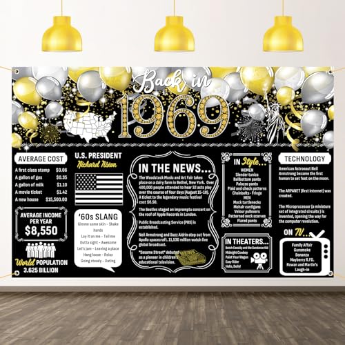 Back in 1969 Backdrop Large Wall Banner, Cheers to 56 Years, Happy 56th Birthday Anniversary Class Reunion Party Hanging Decorations Birthday Poster Supplies Photography Background for Men & Women Back in 1969 Backdrop Large Wall Banner, Cheers to 56 Years, Happy 56th Birthday Anniversary Class Reunion Party Hanging Decorations Birthday Poster Supplies Photography Background for Men & Women