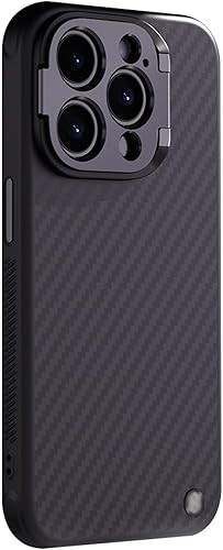 Miniatura 8 de lefeda Funda para iPhone 15Pro Max15 Pro, con soporte de metal para lente de cámara, cubierta magnética para teléfono, textura de fibra de carbono,