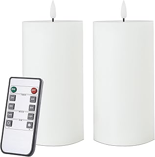 White Flameless Candles Set of 2 (3x6 inch) Flickering LED Candles Battery Operated with Remote Control Timers for Table/Fireplace/Party/Wedding/Christmas Decoration Dimmable Pillar Candles Flat top