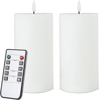 Only-us White Flameless Candles Set Of 2 (3x3 Inch) Flickering LED Candles Battery Operated With Remote Control Timers For Table Fireplace Bedroom Livingroom Party Dimmable Pillars Flat Top