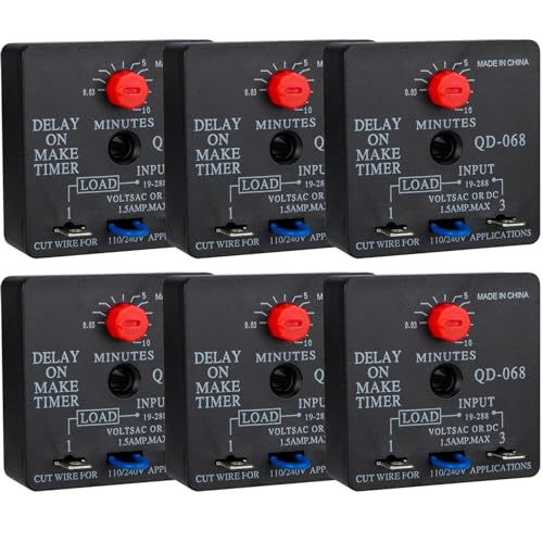 Weasch 6 Pack QD-068 Delay on Make Timer, 0.03-10 Min Adjustable HVAC Relay