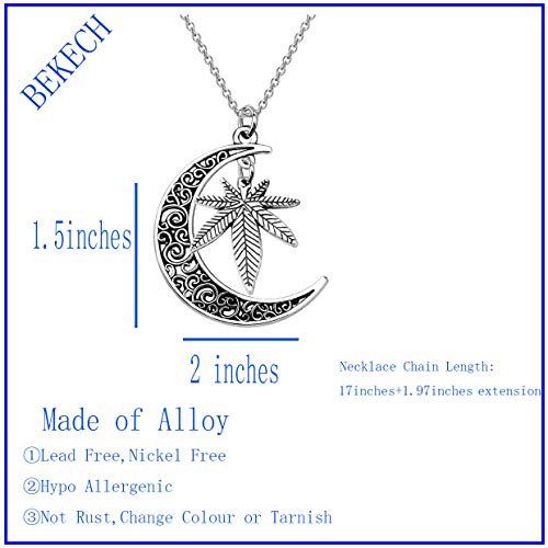 BEKECH Marijuana Leaf Charm Crescent Moon Necklace Marijuana Leaf Jewelry Cannabis Weed Necklace for Girlfriend Wife Friends2