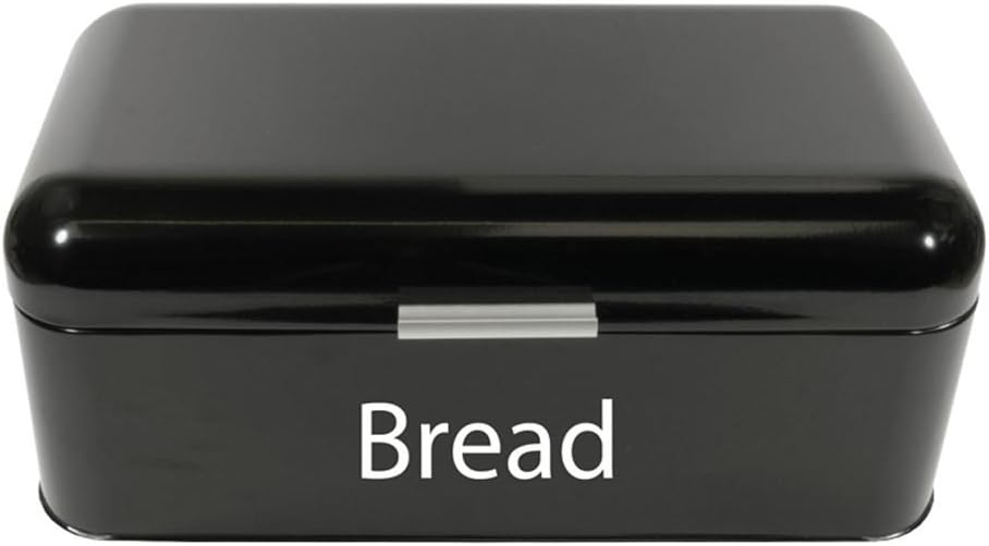 Chef Vida Steel Curved Bread Bin Kitchen Food Storage Box, Black FREE DELIVERY