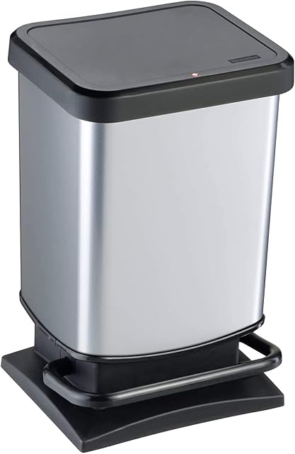 Rotho, Paso, Waste bin 20l with pedal and lid, Plastic (PP) BPA-free, silver metallic, 20l (29,3 x 26,6 x 45,7 cm)