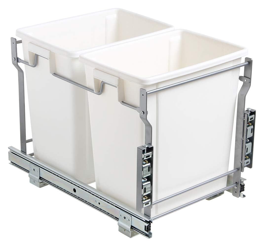 Photo 1 of Silverline Double 21 Quart Pull-Out Waste Bin with Soft Close Side-Mount Slides, Pull Out Trash Can for Under Kitchen Cabinets, Fits 18" Base Cabinets, 42 Quart / 40 Liter Capacity