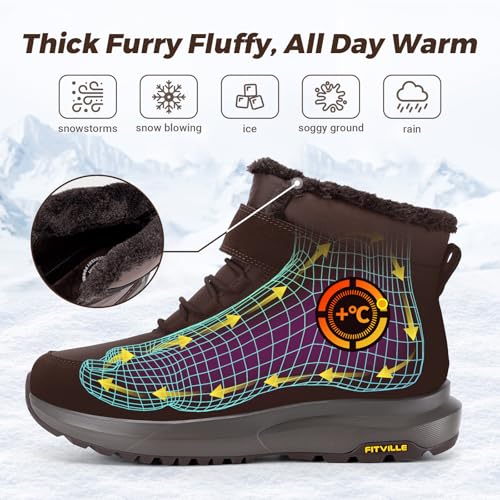 Image of FitVille Wide Width Mens Winter Boots Fur Lined Extra Wide Snow Boot Lightweight Non Slip Outdoor Mens Diabetic Shoes for Flat Feet