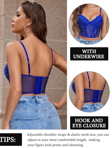 Image of Avidlove Lace Bralette for Women V Neck Bustier Corset Tops with Underwired Racerback Adjustable Strap Crop Top