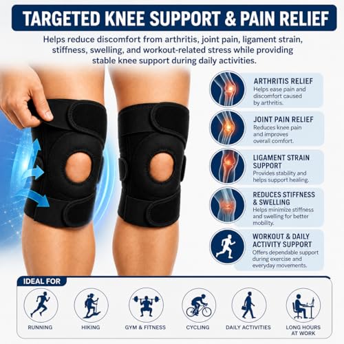 Image of ANTIL'S Knee Brace for Knee Pain Relief (Pack of 2) | Adjustable Compression Knee Support for Men & Women | Patella Stabilizer Knee Cap for Gym, Running, Arthritis, Sports & Injury Recovery | Black