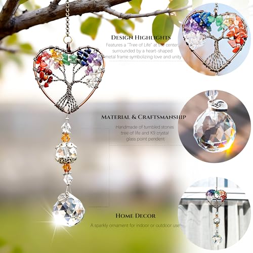 Image of Tree of Life Heart Crystal Ball Prism Suncatcher Pendant Decor