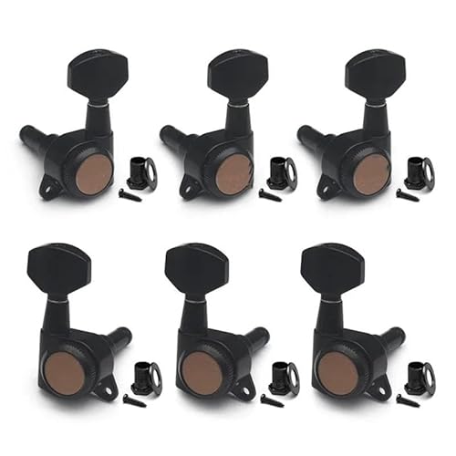 ペグ マシンヘッド ギターロッキングチューナー 1:18 ロッキングストリングマシンヘッド 六角ハンドル付き エレキフォークギター用交換品(Black 3R3L)