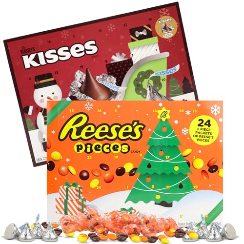 Sweetzo - Reese's Pieces and Kisses Chocolate Advent Calendars, 2025 Countdown to Christmas, Individually Wrapped Candies, 24 Days