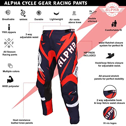 Alpha Cycle Gear Racing Pants (Red, Waist 38) #TOP1
