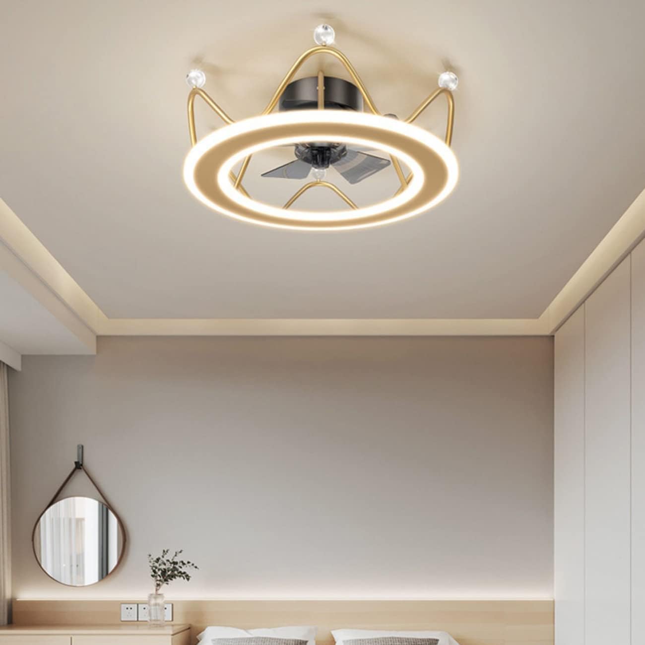 YUEGOO Ceiling Fans with Lamps,50Cm Reversible Ceiling Fans with Lights and Remote Silent Kidsd Crown Fan with App Led Dimmable Ceiling Lights with Timer for Bedroom Living Room