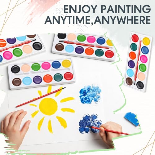 Outus 144 Pcs Watercolor Paint Set Bulk Mini Paint Set Washable Watercolor Palette with Painting Brushes for Art Party Supplies Prizes Stocking Stuffers, 3.3 x 2.6 Inch(12 Colors) — view 5