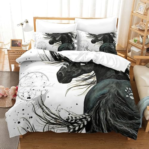 Linge de lit art du cheval noir durable et parure microfeutre résistante - 3