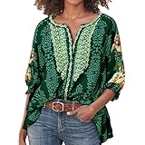 Women's Boho Print Long Sleeve Round Neck Button Casual Shirt Blouse Tops Female Tops Shirt Blouse G