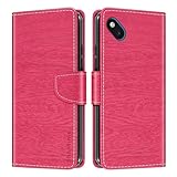 Gestreifte PU Leder Handyhülle Kompatibel mit Wiko Sunset 2, Schlanke Klapphülle mit Magnetverschluss, Kartenfächern & Standfunktion (Rosenrot)