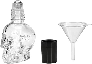 1Pc 8ML (0.27oz) Skull Glass Roll-On Bottle with Plastic Funnel – Unique Skull-Shaped Refillable Perfume & Essential Oil Roller Bottle, Portable Reusable Glass Container for DIY Aromatherapy Clear (1)