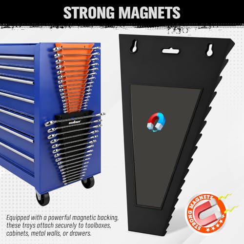 horusdy 2-piece magnetic wrench organizer 32-slot wrench storage rack for toolboxes drawer amp garage sae 1434 - 1-11634 amp metric 6mm - 24mm wrench holder black amp orange 11lbs capacity
