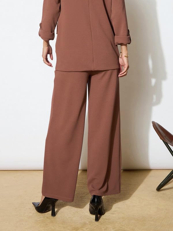 Image of Black Front Dart Textured Palazzo Pants