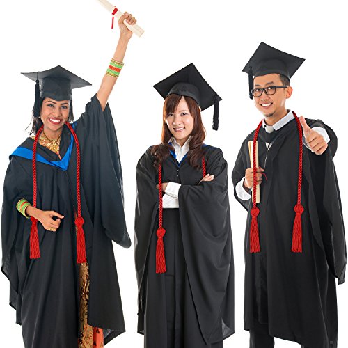 Image of TecUnite Graduation Cords Honor 2026 Polyester Yarn Decorative 67 inch Long Garland Twist Ties with Tassels for Bachelor Gown Graduation(Red)