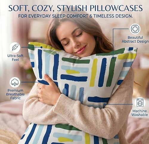 Image of VAS COLLECTIONS Cotton Pillow Cover Set of 2 (17x27 Inches) | Ultra Soft Breathable Pillow Cases for Bed | Skin Friendly, Fade Resistant & Comfortable Pillow Covers for Bedroom Decor (White & Yellow)