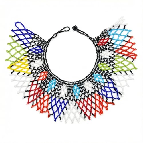 HENGYID Multicolor Beaded Bib Necklace - South African Maasai Style Statement Jewelry for Women - Unique African Choker Necklace Perfect as Sister Gifts (Color B)