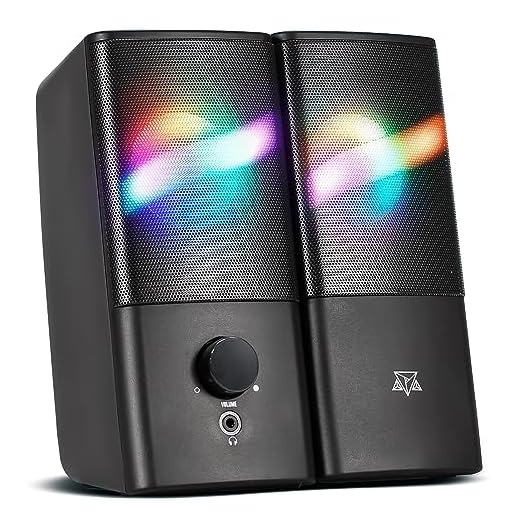 Caixa de Som gamer para PC Computador Notebook amplificada Adamantiun Aeros Portatil Led RGB USB P2 3,5mm com Entrada para Fone de ouvido headset caixinha mini tv