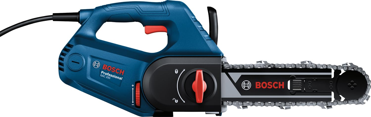 Bosch Professional: piła do bloczków z betonu komórkowego GAC 250 (prędkość łańcucha 12 m/s, rozmiar łańcucha 3/8 cala, długość prowadnicy 250 mm)