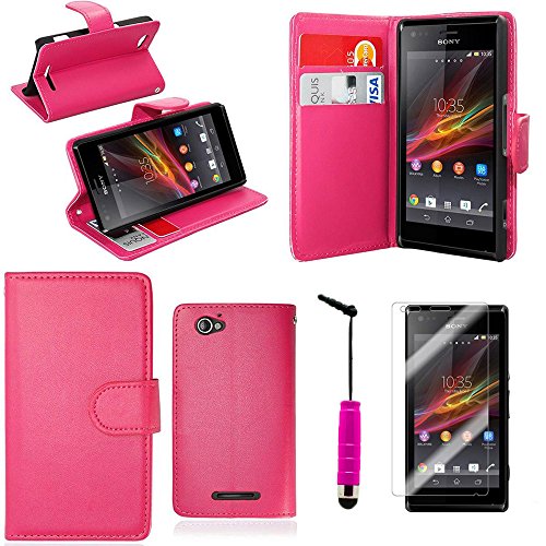 Sony Xperia SP M35h Étui HCN PHONE® Housse Portefeuille Etui Clapet Folio Livre Rabat Support Intégré pour Sony Xperia SP M35h + mini stylet - ROSE