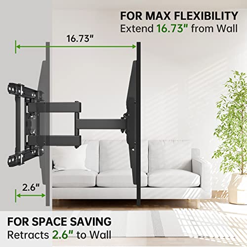 Image of USX Mount Full Motion TV Wall Mount 42 inch-84 inch TVS, Fits 16 inch 18 inch or 24 inch Studs, Heavy Duty TV Mounts Bracket with Dual Articulating Arms Tilt Swivel Extension Max VESA 600x400mm, Weight Capacity 110lbs