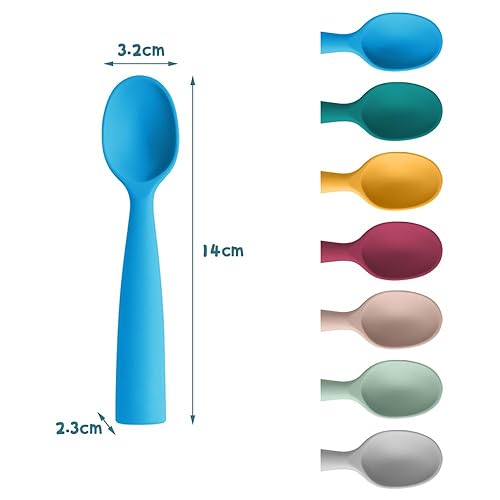 Miniatura 9 de Vicloon Cucharas de silicona para bebés, 7 cucharas de bebé, cucharas de alimentación de primera etapa para bebés, cucharas de silicona ultra