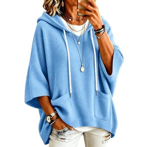 Image of Waffle Hoodies for Women UK Plain Lightweight Loose Hooded Sweatshirts