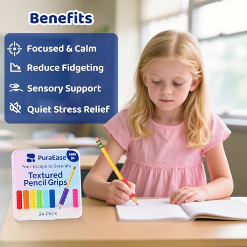 PuraEase Textured Pencil Grips for Kids, Teens & Adults – 24PC Sensory Fidget Toys for ADHD, Autism, Anxiety & Stress Relief - Ideal for Teachers as Educational Tools or Classroom Rewards - Image 4