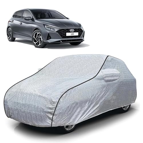 Image of Sulfar 100% Waterproof Car Body Cover Compatible with Mirror for Hyundai i20 (Triple Stitched, Full Bottom Elastic, Magic Silver with Black Piping)