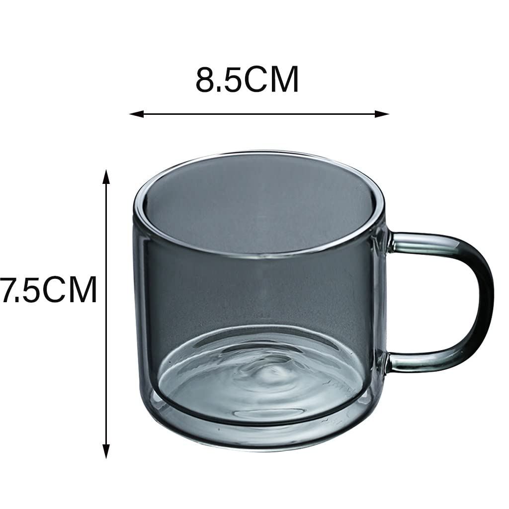 Isoliertes Glas-Kaffeetassen-Set mit Griff, doppelwandig, wiederverwendbar, Kaffeetasse, farbige Trinkgläser, Weingläser, Glasgeschirr, Trinkgläser, Teetasse, 250 ml, Grau