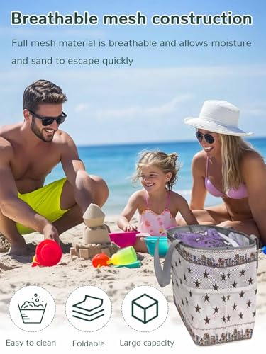 Mesh Beach Bag Oversized Tote Bags for Women Vintage Western Brown Stars Large Travel Pool Bags with 8 Pockets2