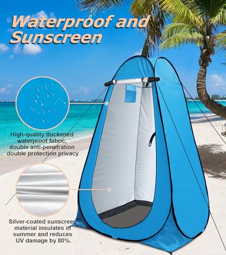 riggoo Toilet Tent Pop Up Portable Camping Shower Tent Outdoor Privacy Pop Up Toilet Tent Changing Tent for Beach Fishing Hiking Sun Shelter UV 40 Plus Blue - Image 3