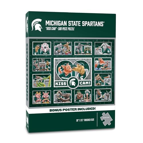 Image of YouTheFan NCAA Michigan State Spartans inchKiss Cam inch 500 Puzzle | 500 Pieces, 15 inch X 20 inch Size, Original Artwork, Humorous Illustrations, Officially Licensed, Fun Fan Gift