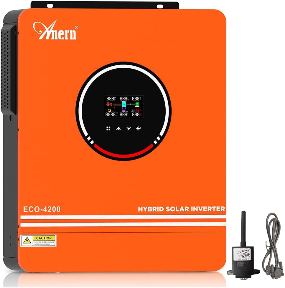 Anern 4200W Hybrid Solar Inverter 24V DC to 220-240VAC,Off Grid Pure Sine Wave Inverter with 120A MPPT Solar Charge Controller, Works with Lead Acid and Lithium Battery PV Max 450V Input
