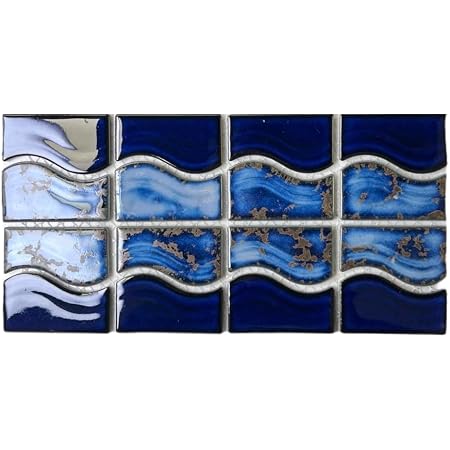 Wave Sea Cobalt Blue Pool Tile - 6x12 Inch Porcelain Border Tile On Mesh