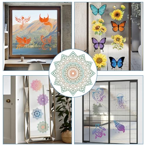 4 adhesivos de ventana Mandala GORGECRAFT 6.3x6.3 pulg miniatura 6