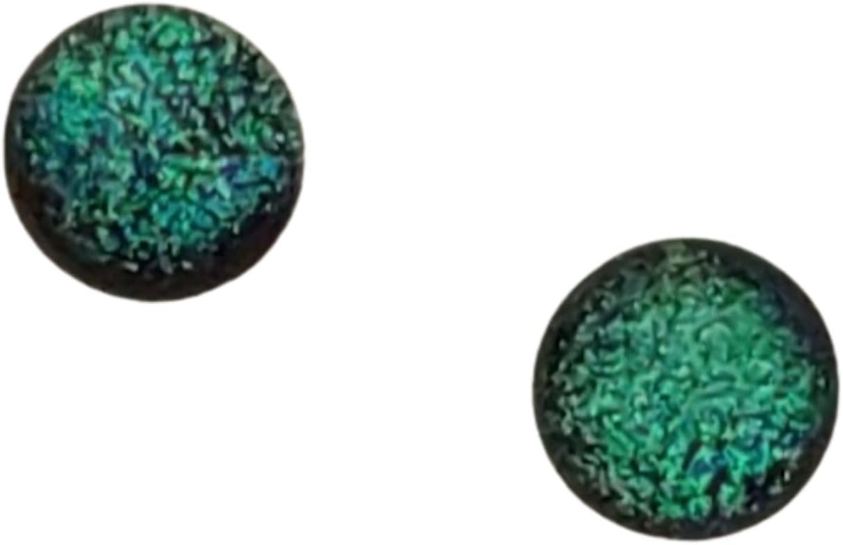 Sparkly Green Dichroic Stud Earrings Handmade